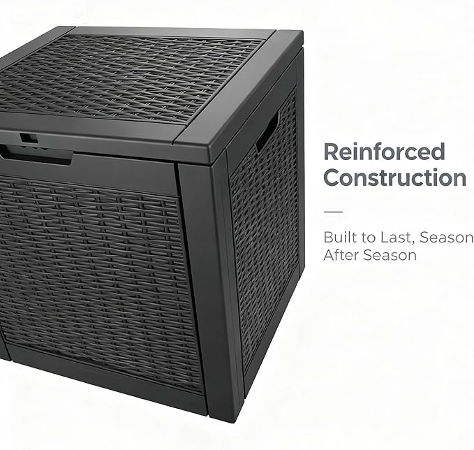 30 Gallon Resin Deck Box with Lockable Lid, Outdoor Storage for Patio Furniture Cushions, Garden Tools, Pool Accessories, All-Weather Waterproof Design