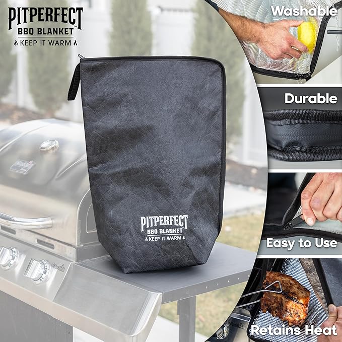 BBQ Blanket for Resting Meat - 21" Multi-Layer Insulated Barbeque Rest Bag with 25 Sheets of Food-Grade Butcher Paper - Leakproof Stitchless Barbecue Wrap for Brisket, Pulled Pork, Turkey, Chicken