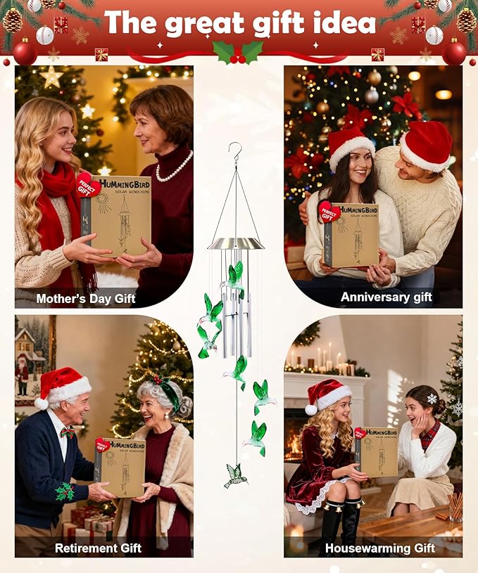 Nacome Wind Chimes for Outside: Tubes Memorial Wind Bell Valentines Day Gifts for Her Wife Women Mom Grandma Birthday - Yard Garden Indoor Outdoor Decor (Hummingbird)