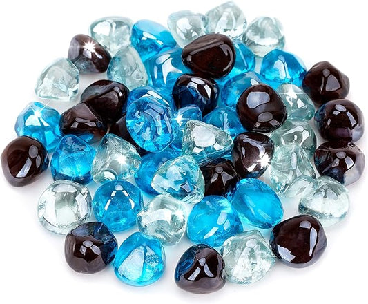 Stanbroil 10-Pound Blended Fire Glass Diamonds - 1/2 inch Fire Glass Blended Caribbean Blue, Crystal Ice, Amber Luster for Indoor and Outdoor Gas Fire Pits and Fireplaces
