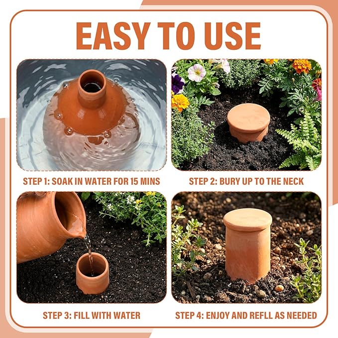 68 oz Large Olla Terracotta Self Watering Pots Terracotta Globes Clay Watering Pot with Lid Garden Irrigation Planter Insert Clay Pot Plant Waterers for Raised Beds Outdoor Indoor Plants