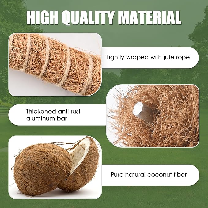 4 Pack Moss Pole, 28 Inch Bendable Moss Poles for Plants Monstera for Climbing Plants, Handmade Coco Coir Pole Plant Sticks Support Stakes for Indoor Plants Plant Grow