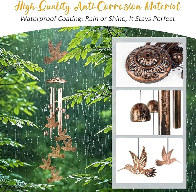 Hummingbird Wind Chimes for Outside,Gardening Gifts for Bird Lover，Women，Men/Mom，Birthday Party Decorations,Memorial Gifts,Wind Chimes Outdoors，Indoors,Room,Home,Wall,Garden,Patio,Yard Decor