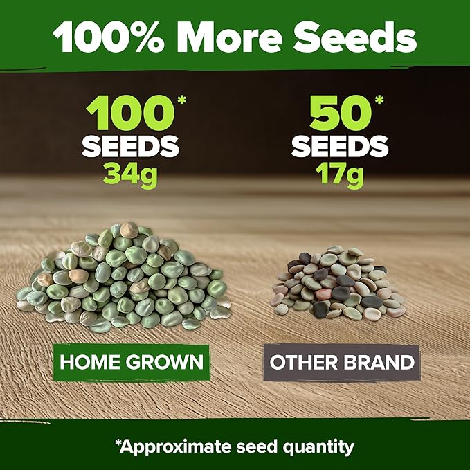 HOME GROWN - Snap Pea Seeds for Planting - Organic, Heirloom Cascadia Variety - 100 Non-GMO Vegetable Seeds - Cool Season Crop for Containers - Sweet Flavor, Fast Germination (Pisum sativum)