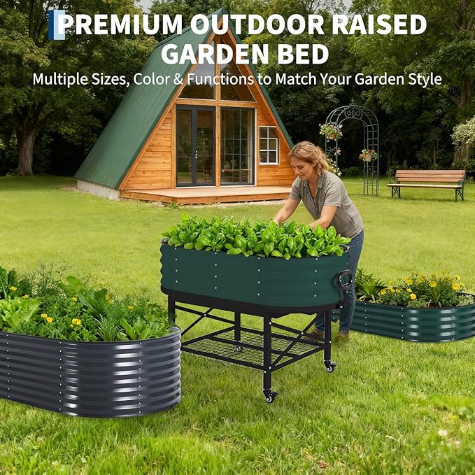 Galvanized Raised Garden Bed Kit with Cover Heavy-Duty Modular Metal Planter Raised Beds for Vegetables with Tool-Assisted Simple Assembly, Reinforced Panels & Optimal Drainage