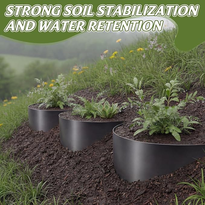 Maxdot 3 Pack Hillside Planters, Erosion Control Hillside Planters, Steel Serrated for 10°-24° Slope Gardening, Raised Garden Bed Terracing Kit, Beautify Landscapes, 39.4 x 11.8 Inches