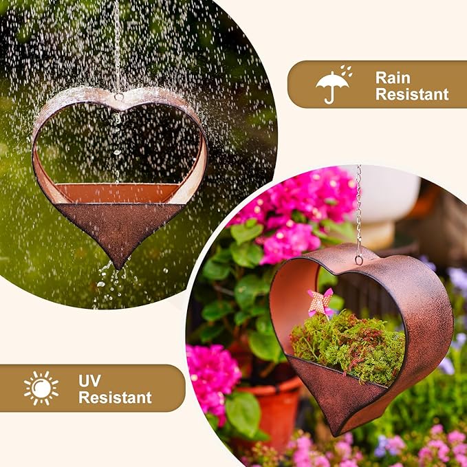 Valentines Day Gifts Metal Hanging Planters for Indoor & Outdoor Plants - Heart Shaped Planters for Wall or Window,Garden Patio or Indoor Decor for Women(Cooper)