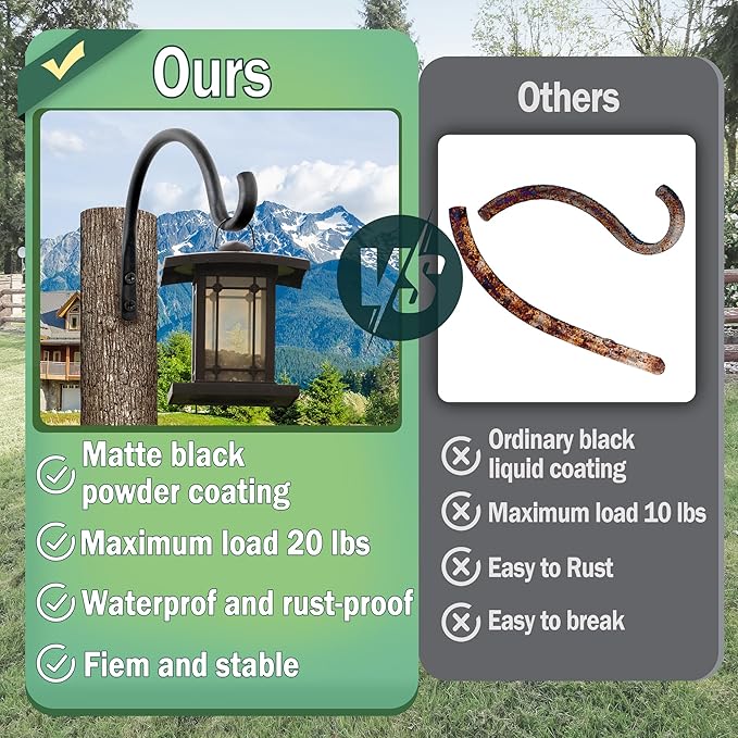 AJART Hanging Plant Hanger Outdoor: 5.5-Inch Bird Feeder Wall Hooks - Rust-Resistant Plant Bracket Hook for Hanging Flower Baskets