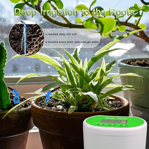 Automatic Plant Waterer Self Watering System - Drip Irrigation Kit with Programmable Timer, Water Up to 12 Potted Plants, Perfect for Indoor Gardens, Balconies & Outdoor Parks