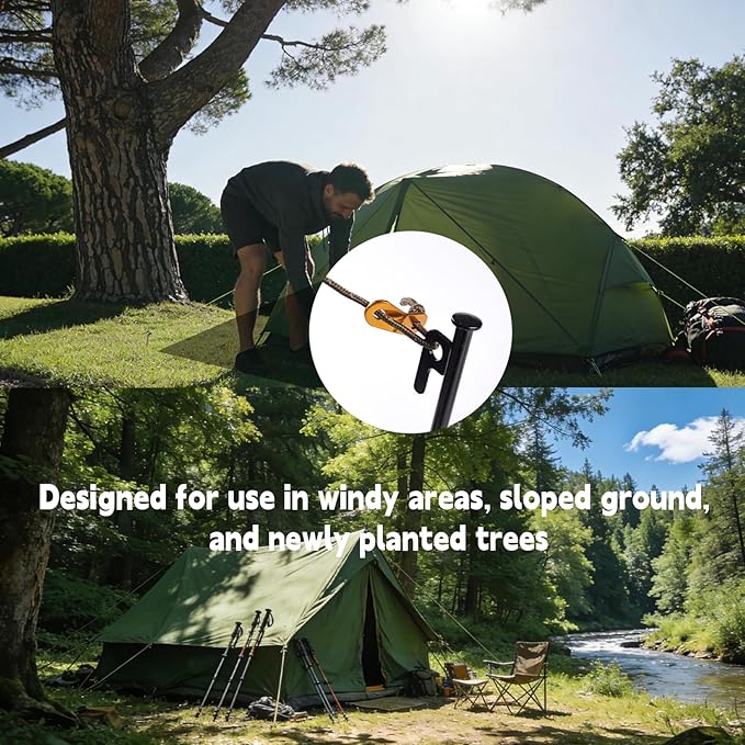 Tree Support Stake Kit with 11.8 Inch Steel Stakes, 13.12 Feet Rope, Straps for Young Trees, Anti-Wind Protection, 3-Piece Set (11.8 Inch 3 Stakes)