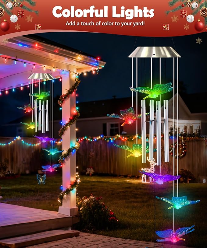 Nacome Wind Chimes for Outside: Tubes Memorial Wind Bell Valentines Day Gifts for Her Wife Women Mom Grandma Birthday - Yard Garden Indoor Outdoor Decor (Butterfly)