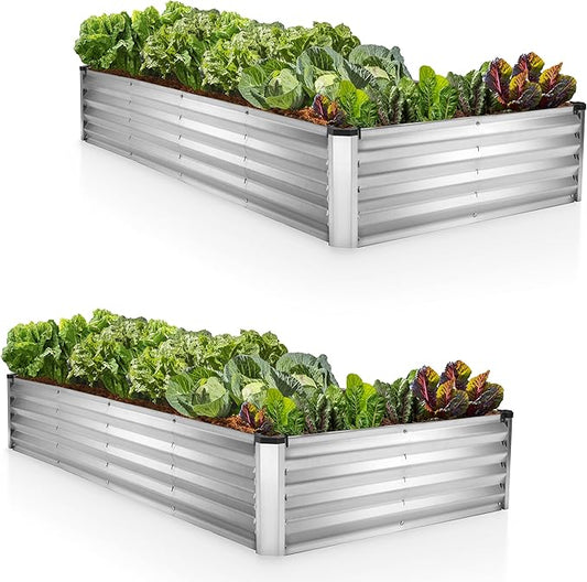 Plant & Plot Galvanized Raised Garden Beds Outdoor // 8×4×1 ft (2-Pack) Planter Raised Beds for Gardening, Vegetables, Flowers // Large Metal Garden Box (Silver) // Patented Tool-Free Design