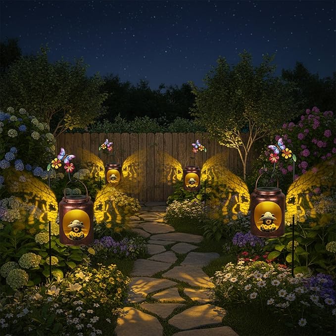 Solar Lanterns Outdoor Waterproof Metal Black Bear Patterns with Resin Black Bear Inside Garden Decor Gifts for Women Mom Grandma Hanging Solar Lights Decoration Outside for Yard, Patio, Backyard