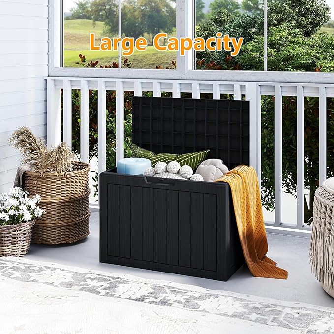 Yardgrace 46 Gallon Resin Deck Box Waterproof Outdoor Storage Box for Patio Furniture Pool Accessories Indoor Storage for Cushion Garden Tools, Black