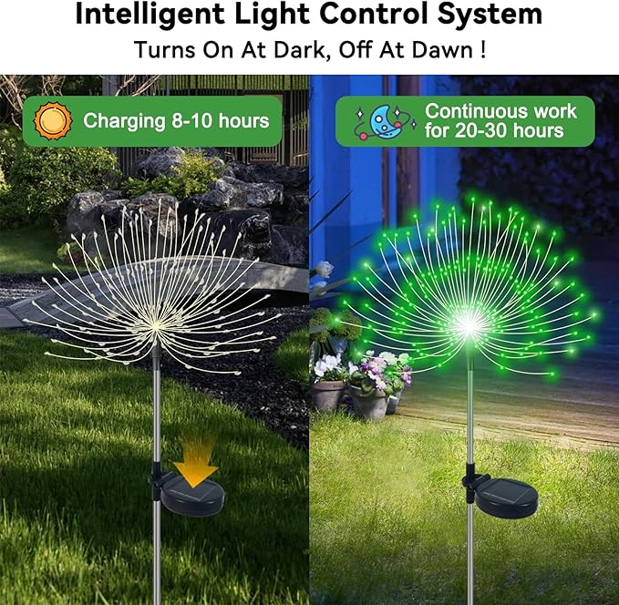 Solar Garden Lights Outdoor Waterproof, 2 Pack 120 LED Solar Firework Lights Decorative Garden Décor Outside for Flowerbed Pathway Party Christmas Decoration, Green