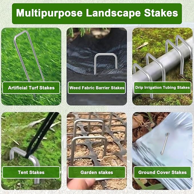 AAGUT Garden Stakes Pins, Landscape Staples 50 Pack 6 Inch 11-Gauge Galvanized Lawn Stake for Dog Fence, Weed Barrier Fabric, Ground Cover, Irrigation Tubing Soaker Hose, Chicken Wire