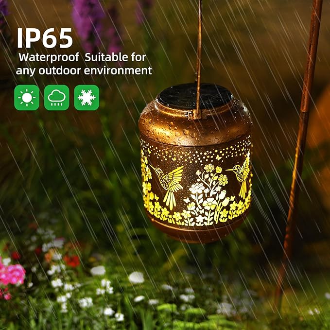 Hummingbird Solar Lanterns Outdoor Waterproof,Birthday Gifts for Women Mom Grandma Hanging Lantern Yard Art Decorative Hummingbird Solar Lights for Decor Garden, Patio, Porch, Backyard, Pathway, Lawn