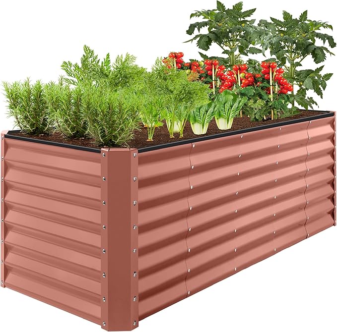Best Choice Products 8x2x2ft Raised Outdoor Metal Garden Bed, Rectangular Planter Box for Herbs, Flowers, and Deep Root Vegetables w/ 240 Gallon Capacity - Terracotta