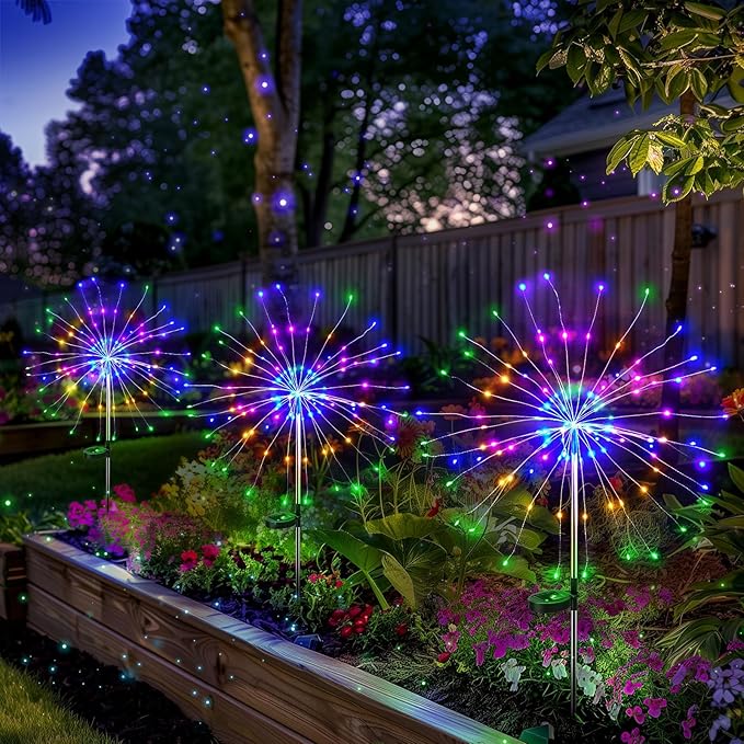 4 Pack Solar Firework Lights 200 LED Create Magical Nights, Waterproof Starburst Fairy Lights for Garden Yard Patio Christmas Romantic Wedding Party Decor(Color)