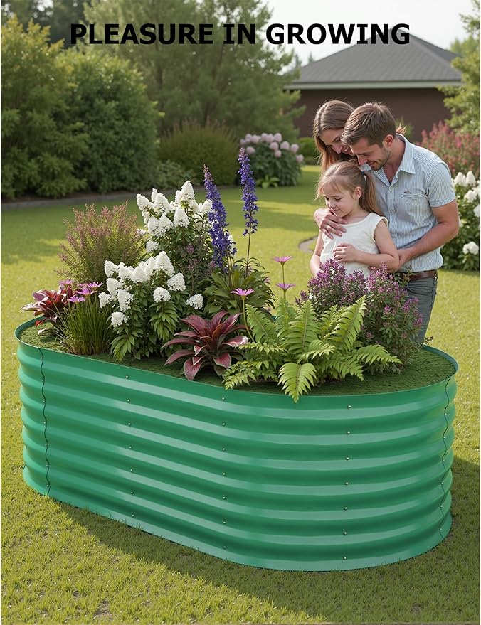 IDEAHOUSE 2-Pack Raised Garden Bed - Heavy-Duty Galvanized Steel Outdoor Planter Box for Vegetables, Flowers & Herbs - Rust-Resistant, Easy-Assembly Garden Box, Beige/Green