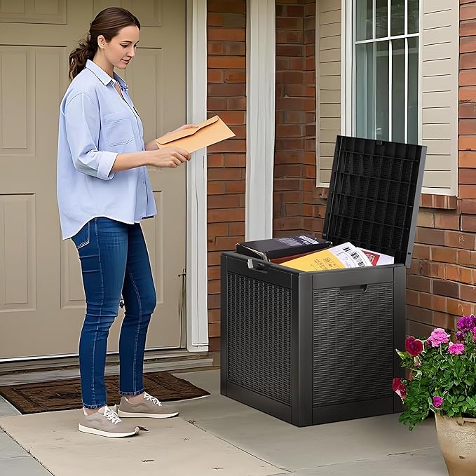 NBYSGO Outdoor Storage Box, Resin Deck Boxes Indoor and outdoor, Waterproof Storage Box Lockable Lid (Black, 35 Gallon)