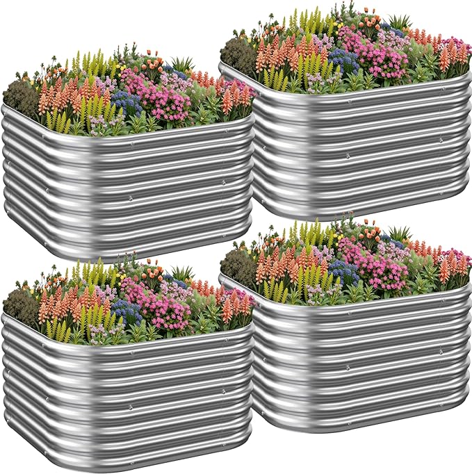 4 Pack 3FT Length Corrugated Galvanized Steel Raised Garden Bed Outdoor, Metal Above Ground Garden Bed for Vegetables and Flowers, Raised Beds for Gardening