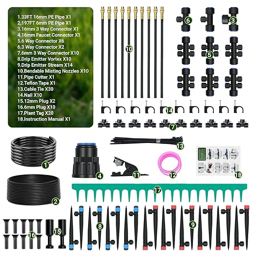 230FT Drip Irrigation Kit with Push-Fit Connectors, DIY Automatic Garden Watering System, 2026 New Upgraded Water-Saving Design with 3 Adjustable Nozzles for Yard, Greenhouse, Lawn & Potted Plants