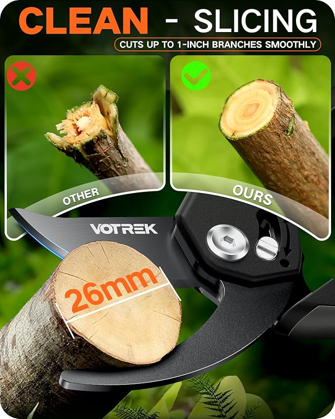 VOTREK 8.5" Pruning Shears for Gardening, 【Unique Stepless Handle Opening】Professional Bypass Garden Clipper for All Hands, SK5 Steel Blades, Heavy Duty Ergonomic Plant Pruners for Branch