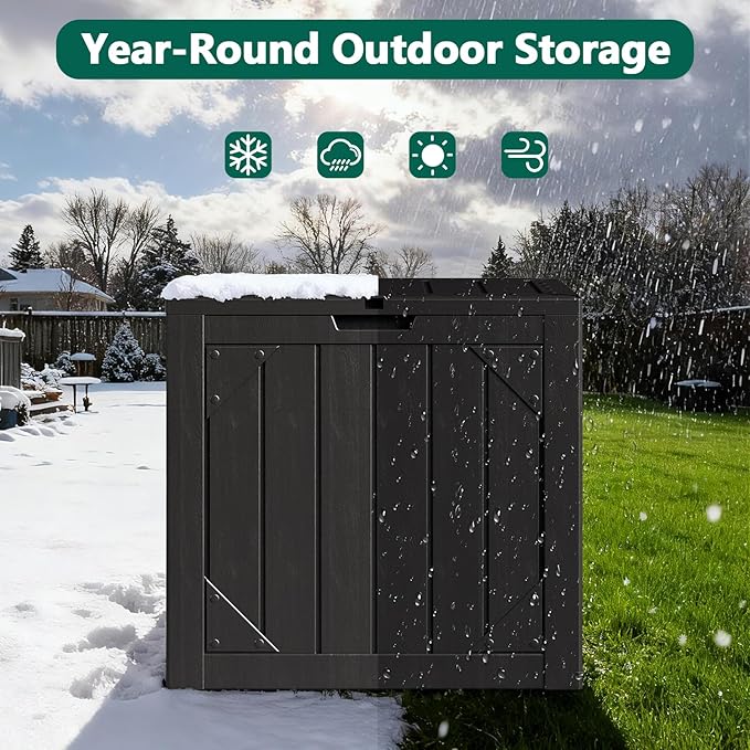 MAKE CHANGES Outdoor Storage Box,30 Gallon Deck Box Outdoor Storage Bench Outside Waterproof Resin Storage Bench, Lockable Patio Cushions, Garden Tools Storage For Furniture, UV Resistant(Black)