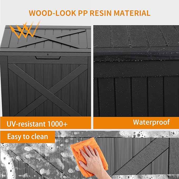 GGYI 32 GallonOutdoor Storage Box,Resin Deck Boxes Waterproof, IndoorOutdoor Bin for Package Delivery, Patio Cushions, Gardening Tools, Lockable, UV Resistant