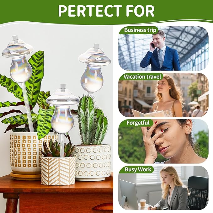 11 oz Up Large Plant Watering Globes, Self Watering Planter Insert, Glass Plant Watering Devices, Mushroom Self Watering Globes, Automatic Watering Bulbs for Indoor Outdoor Plants (Large 2-Pack)