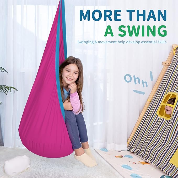 OUTREE Kids Pod Swing Seat, Cotton Child Hammock Swing Chair, Sensory Swing for Indoor and Outdoor Use, Pink and Blue