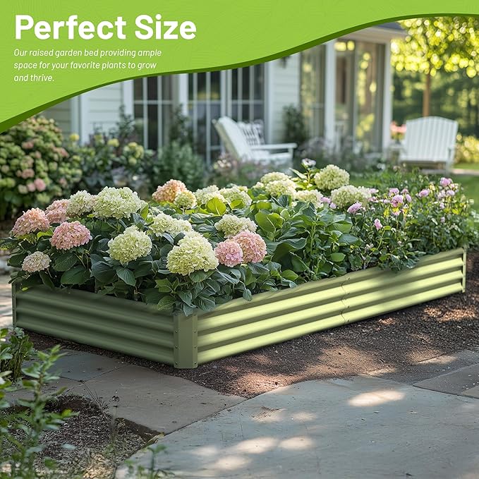 2PCS 8x4x1FT Galvanized Raised Garden Bed Kit,Vegetable Boxes-Rectangle Metal Flower Box,Large Planter Raised Beds Outdoor Garden for Planting,Fruit,Herb-Green