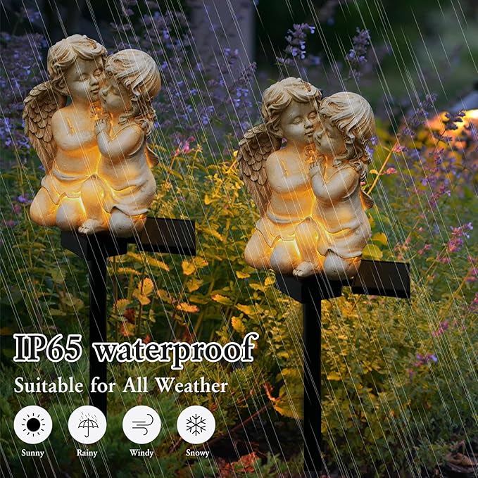 Solar Garden Angel Lights, Waterproof Outdoor Garden Angels Statue Decorations Angels Solar Lights for Cemetery Gravesite Grave Outside Yard Patio Lawn Porch (Baby Angel)