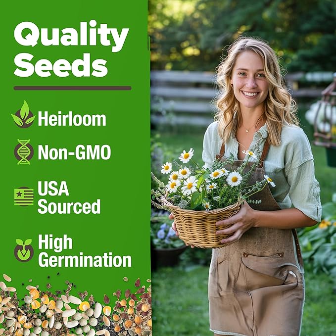 HOME GROWN Medicinal Herb Seeds Vault – 2,000+ Seeds, 6 Non GMO Heirloom Varieties for Indoor & Outdoor Garden – Lavender, Chamomile,Mint,Lemon Balm,Peppermint,Echinacea +Garden Markers