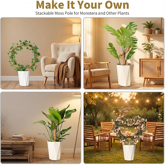 Moss Pole Monstera Plant Support, All Growth Stages, Two 28'' Bendable Poles & Two 12'' Stackable Coir Poles, 7mm Aluminum Core Houseplant Support Stakes, Indoor Trellis Accessories for Monstera