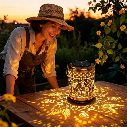 Hummingbird Gifts Outdoor Solar Lanterns, 1 Pack Garden Decor for Outside, Hanging Solar Lanterns Decorative Gifts for Gardeners, Mom, Grandma Birthday Vintage Table Metal Lights for Yard, Balcony