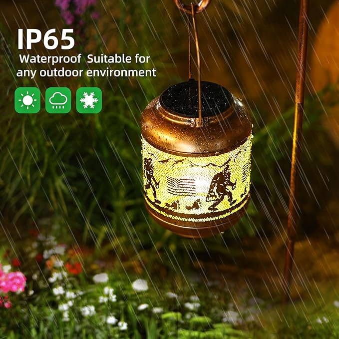 Bigfoot Solar Lanterns Outdoor Waterproof Hanging Solar Lights Big Foot Sasquatch Birthday Gifts for Women Men Metal Decoratives LED Lantern for Patio, Backyard, Porch, Yard, Lawn, Garden Decor