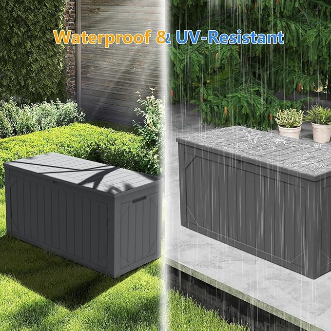 Yardgrace 110 Gallon Resin Deck Box Waterproof Outdoor Storage Box for Patio Furniture Pool Accessories Indoor Storage for Cushion Garden Tools, Gray