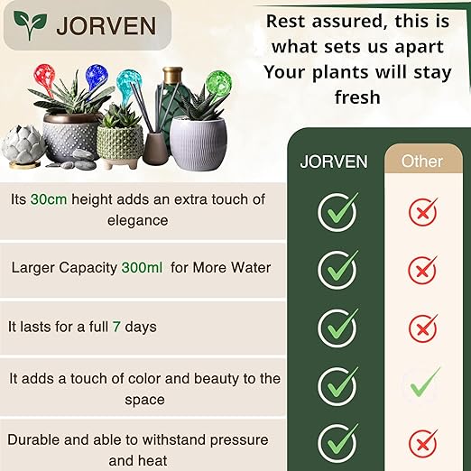 Premium Self Watering Globes, Set of 4 – XLarge 300 ml Automatic Hand-Blown Multicolored Glass Bulbs, Indoor/Outdoor Plant Waterer for Flower Pots & Garden Vacation Irrigation