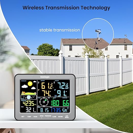 Sainlogic SA68 Home Weather Station with Weather Stations Wireless Indoor Outdoor and Rain Gauge Outdoor for Temperture,Humidity,Forecast,Pressure,Moon Phase,Alarm Clock for Bedroom,Gray(No WiFi)