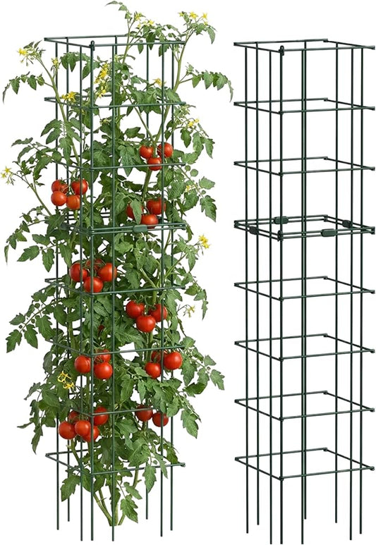 Vego Garden 2 Pack Tomato Cage 14.5"x 58" Square for Garden & Pots, Rust-Resistant Tomato Stackable Plant Cage Trellis Support for Climbing Vegetables Plants