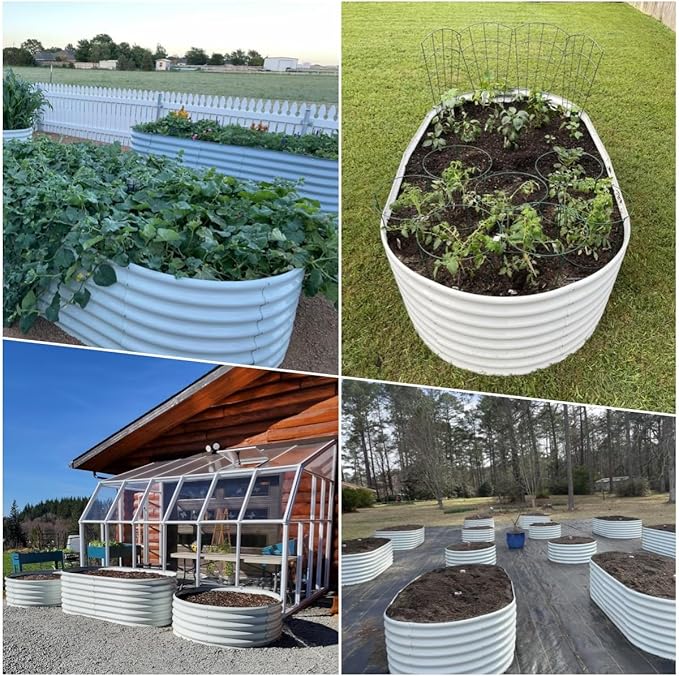A ANLEOLIFE 6X3X2 ft Galvanized Raised Garden Beds Outdoor-2 Pack, Oval Large Metal Deep Root Planter Box for Planting Vegetables Flowers Herb, Anti-Rust & Easy-Setup, Antique White
