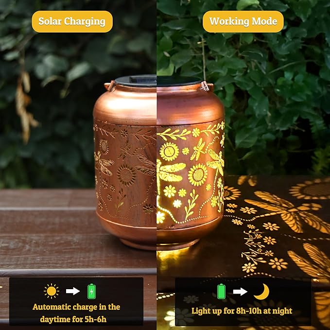 Solar Lanterns Outdoor Waterproof, Dragonfly Gifts for Women, Solar Lights for Backyard Porch Patio Table Yard Balcony Lawn Pathway
