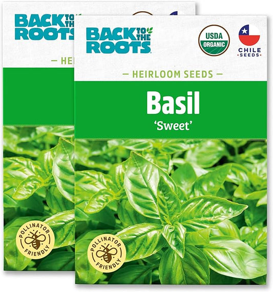 Back to The Roots 100% Organic Heirloom Seeds - Basil Value Pack (600mg Total)