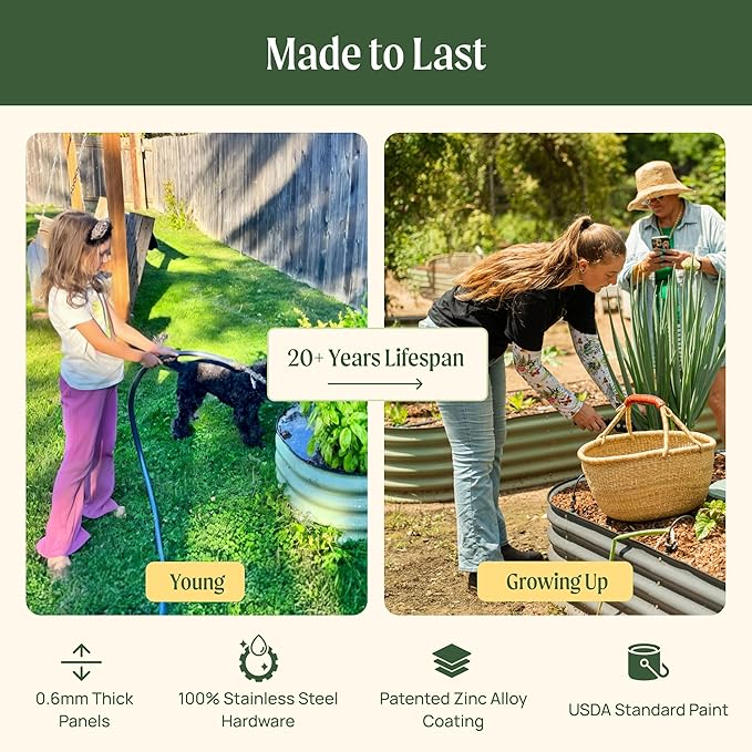 Vego garden Raised Garden Bed Kit, 17" Tall 4 in 1 Modular Metal Raised Garden Beds Kit, Metal Planter Box for Vegetables, Flowers, Herbs, Pearl White