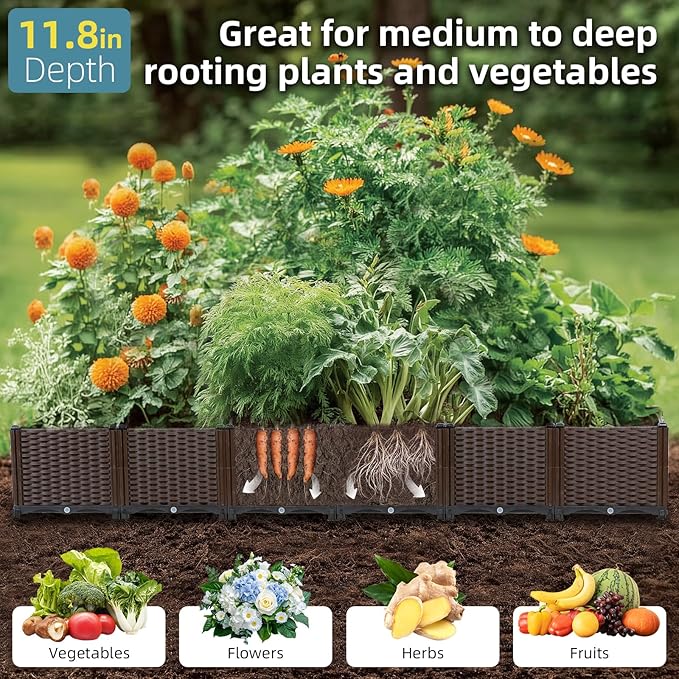 TooCust Large Rectangular Garden Planter - Self Watering Raised Bed 95" L x 16" W x 15" H for Outdoor Plants, Deep Elevated Planter Box for Vegetables, Flowers, Herbs