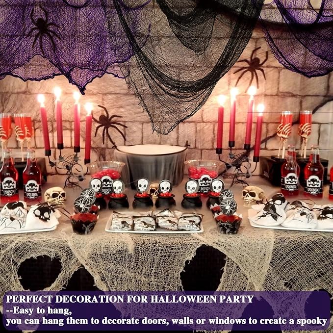 ZeeDix 6 Pack Halloween Creepy Cloth 30 x 75 Inch Polyester Fabric Halloween Decoration Spooky Scary Gauze Cloth Creepy Cheesecloth for Party Supplies Home Wall Doorway(Black, White, Purple)