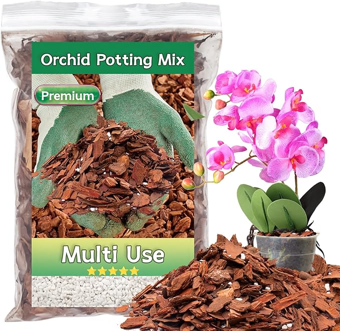 Orchid Bark Potting Mix, 4QT Premium Orchid Potting Mix, Orchid Bark for Indoor Plants with Pine Bark & Perlite, Superior Ventilation & Drainage to Boost Plants’ Growth, Orchid Soil