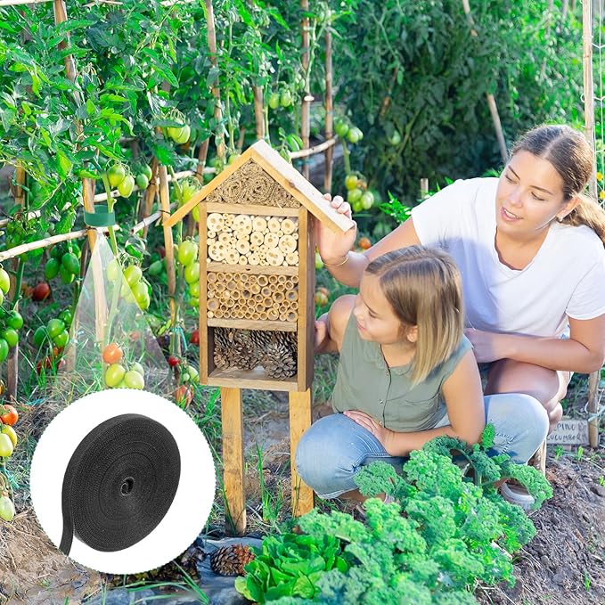 1-Roll Garden Plant Tape, 33 ft x 0.5 in Garden Hook and Loop Plant Ties Multi-Purpose Use Adjustable and Reusable Twist Wire Tape for Plants/Flowers/Vines [Black]